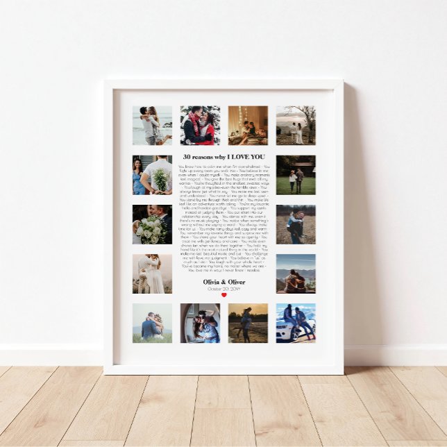 Affiche 30 Raisons Je T'Aime Don Pour Femme, Petite Amie (Créateur téléchargé)