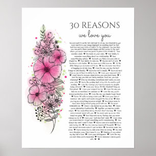 Affiche 30 raisons pour lesquelles nous t'aimons cadeau de