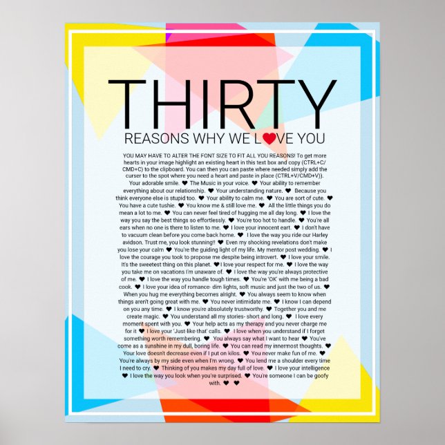 Affiche 30 reasons why we love you geometric rainbow (Devant)