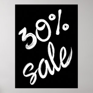 Affiche 30% Signe de vente, 18x24 Vente noir et blanc