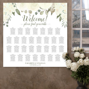 Affiche 30 Table Ivory White Roses Wedding Seating Chart