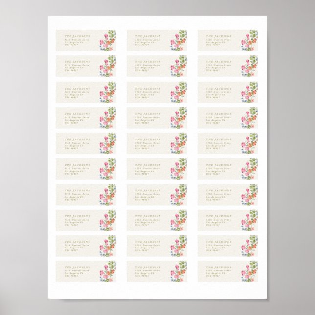Affiche 30 x Autocollants d'adresse floraux de printemps à (Devant)