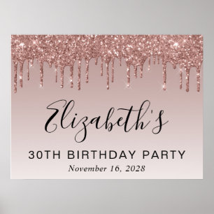 Affiche 30e anniversaire Rose Parties scintillant d'or