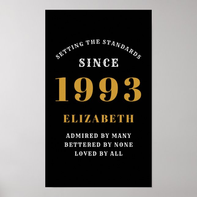 Affiche 30th Birthday Born 1993 Ajouter Nom Black Gold (Devant)