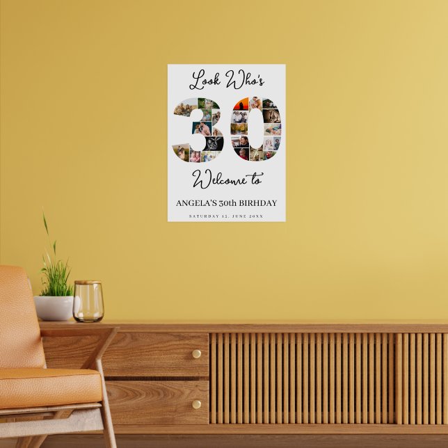 Affiche 30th Birthday Photo Collage Sign look who's 30 (Salon 2)