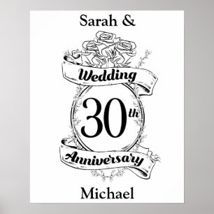 Affiche 30th Wedding Anniversary Flowers Rose Romantic