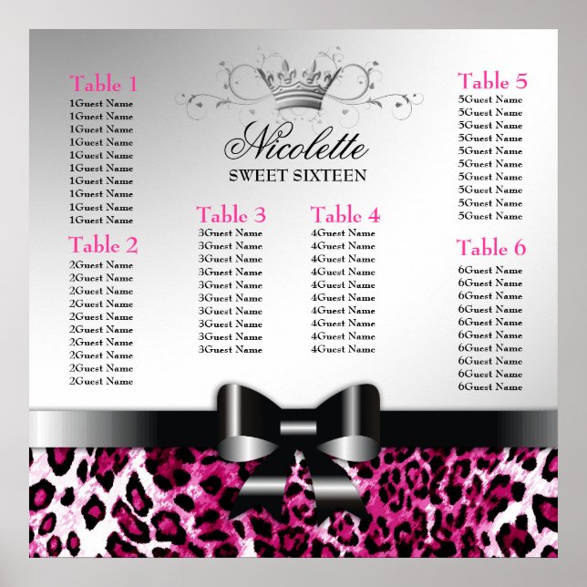 Affiche 311 Bowlicious Chaud rose Leopard Seating Chart (Devant)