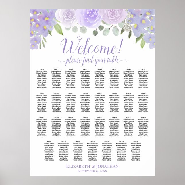 Affiche 31 Table Lavande Boho Roses Plan de Table de Maria (Devant)