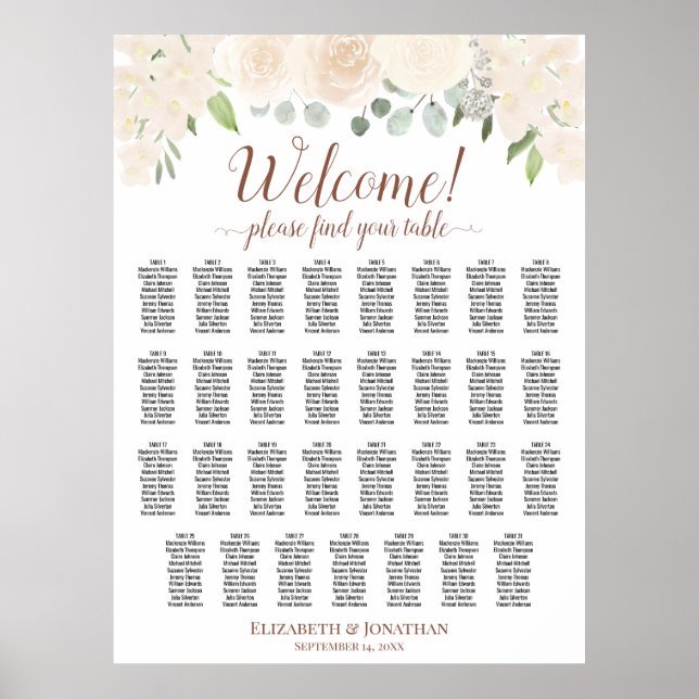 Affiche 31 Table Roses Pêche Pâle Mariage Plan de Table (Devant)