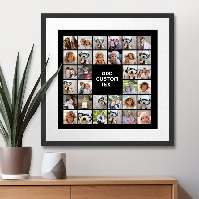 Affiche 32 Collage Photo Moderne Carré Noir - Texte Blanc (Custom Poster with Photo Collage)