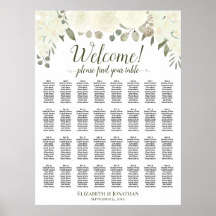 Affiche 32 Table Plan Mariage Roses Blanches Ivoire