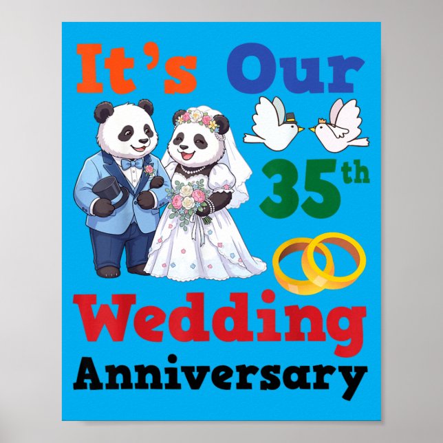 Affiche 35e anniversaire de mariage Panda Couples ensemble (Devant)
