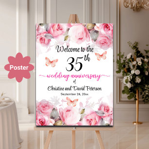 Affiche 35e anniversaire du Mariage de corail Rose blanc B