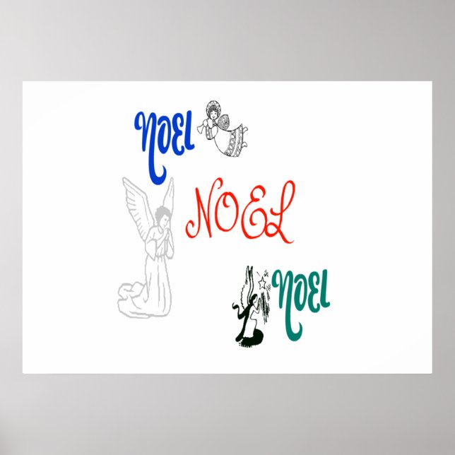 Affiche 3 Anges soufflant trompette prier Noel (Devant)