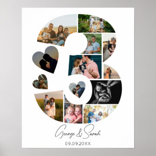 Affiche 3 ans Ensemble Photo Collage Anniversaire Mariage