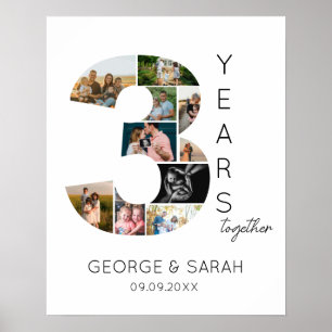 Affiche 3 ans Ensemble Photo Collage Anniversaire Mariage