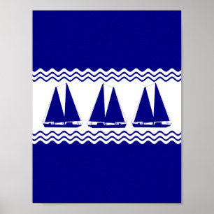 Affiche 3 Bateaux Marine Bleu Et Blanc Décor Côtier