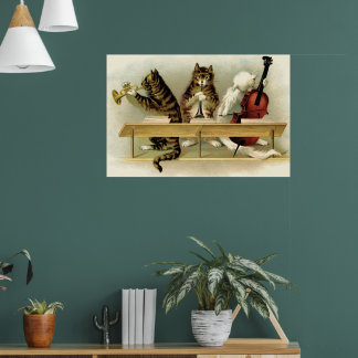 Affiche 3 chats musicaux Vintages adorables Imprimer