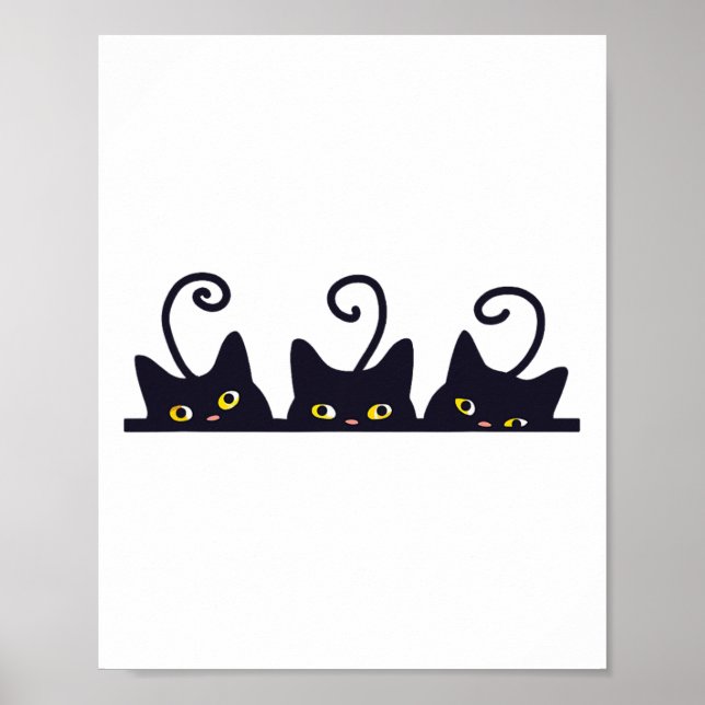 Affiche 3 Chats Noirs Drôle Amoureux de les chats Design F (Devant)