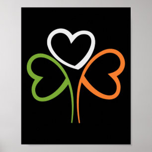 Affiche 3 cœurs Trèfle Irlande Drapeau Fête de la Saint-Pa