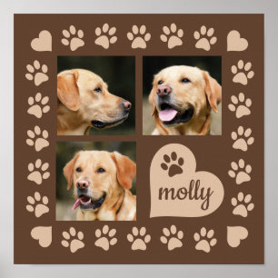 Affiche 3 Collage Photo Chien Nom Cœur Marron