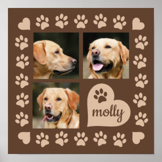 Affiche 3 Collage Photo Chien Nom Cœur Marron
