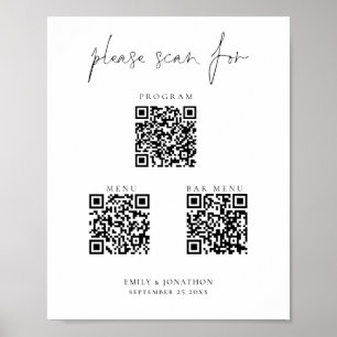 Affiche 3 en Un Codes Qr Menu Bar Programme Script Mariage