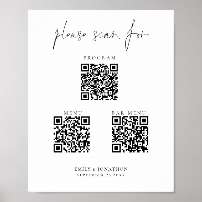 Affiche 3 en Un Codes Qr Menu Bar Programme Script Mariage (Devant)