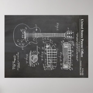 Affiche 3 Guitare Electrique Brevet - Dons Amusant Musique