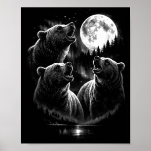 Affiche 3 Howling Bear Moon Aurora Vintage Retro Style
