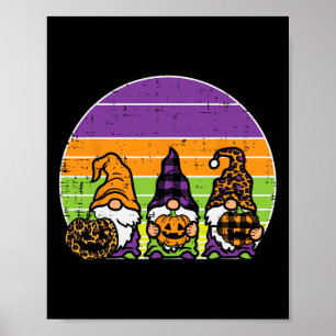 Affiche 3 Léopard Plaid Gnomes Citrouille Rétro Halloween