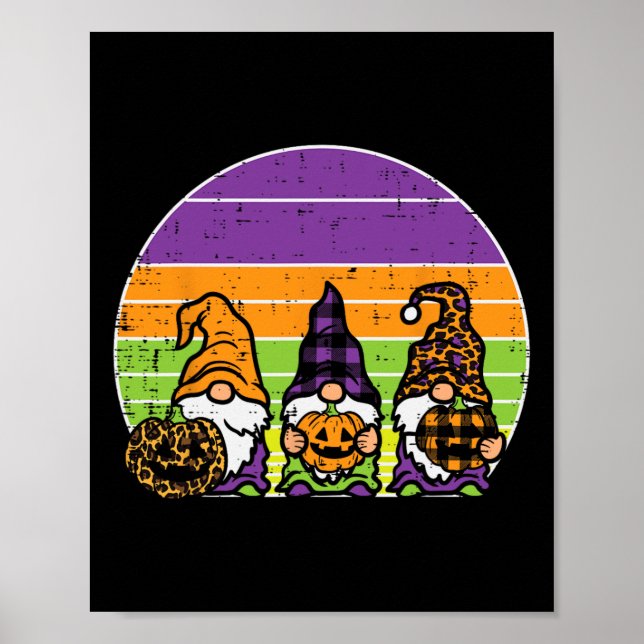 Affiche 3 Léopard Plaid Gnomes Citrouille Rétro Halloween  (Devant)