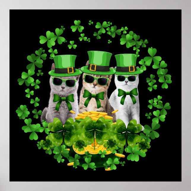 Affiche 3 Mignons Trois Chats Cadeau Saint-Patrick Kitty I (Devant)