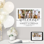 Affiche 3 Photo Wedding Welcome Elegant Black Calligraphy<br><div class="desc">Welcome wedding guests to your ceremony or reception with an elegant custom 3 photo collage 18"x24" poster. Pictures and all text are simple to personalize. (IMAGE PLACEMENT TIP: An easy way to center a photo exactly how you want is to crop it before uploading to the Zazzle website.) The modern...</div>