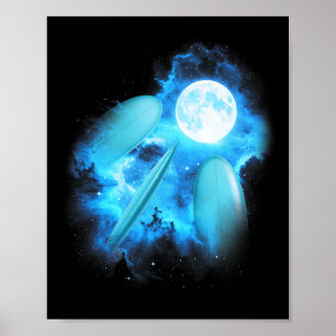 Affiche 3 Planche de surf hurle à la lune Surf bleu coloré