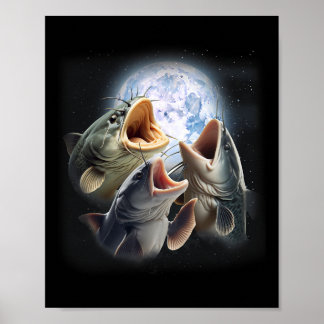 Affiche 3 poissons-chats hurlements à la lune drôle de pêc