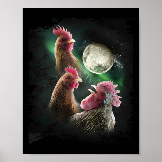 Affiche 3 poulets Lune Loup Poules Loups hurlants  (Devant)