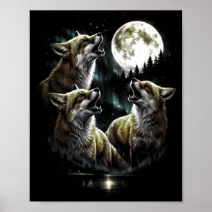 Affiche 3 Renard Hurleur Lune Aurore Vintage Style Rétro