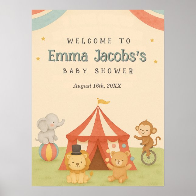 Affiche 3 Ring Circus Baby Shower Welcome  (Devant)