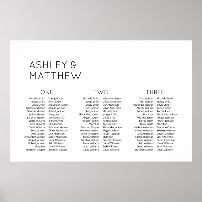 Affiche 3 Tables 102 Invités Plan de table de mariage mode (Devant)