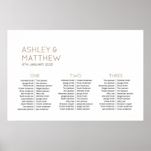 Affiche 3 Tables 72 Invités Plan de table de mariage moder