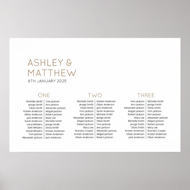 Affiche 3 Tables 72 Invités Plan de table de mariage moder (Devant)