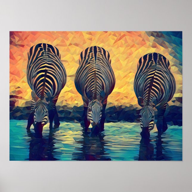 Affiche 3 Zèbres safari dans la jungle animale Abstraite (Devant)