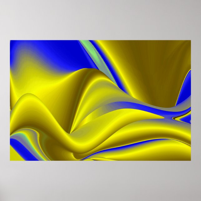 Affiche 3D Abstrait en or jaune bleu vert (Devant)