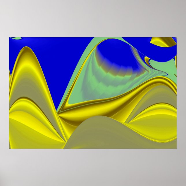 Affiche 3D Abstrait en or jaune bleu vert (Devant)