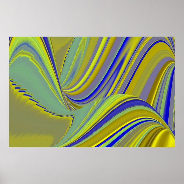 Affiche 3D Abstrait en or jaune bleu vert (Devant)