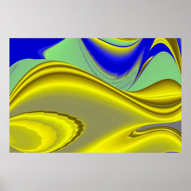 Affiche 3D Abstrait en or jaune bleu vert (Devant)