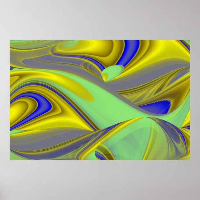 Affiche 3D Abstrait en or jaune bleu vert (Devant)