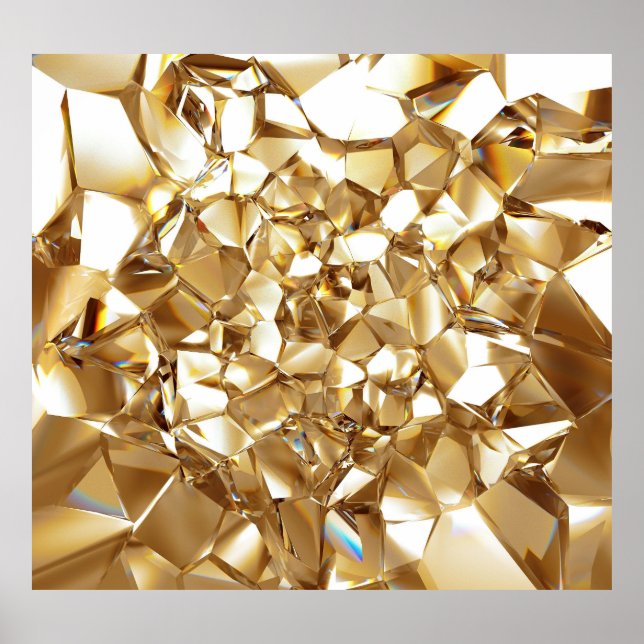 Affiche 3D abstraite texture or cristal. (Devant)