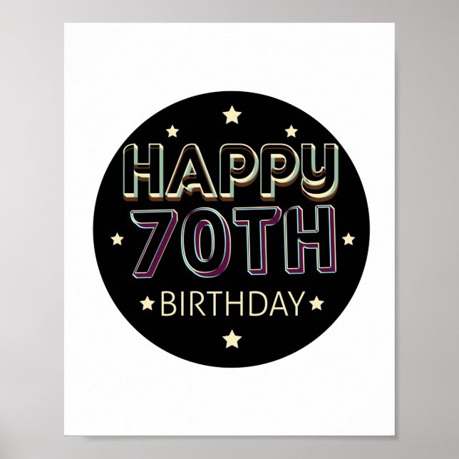 Affiche 3d dark colorful round happy 70th birthday (Devant)